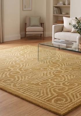 Saffron Rugs Hand Tufted Mustard Gold Geometric Bohemian Rectangular Wool Area Rug