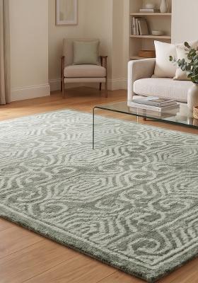 Saffron Rugs Hand Tufted Sage Green Geometric Bohemian Rectangular Wool Area Rug