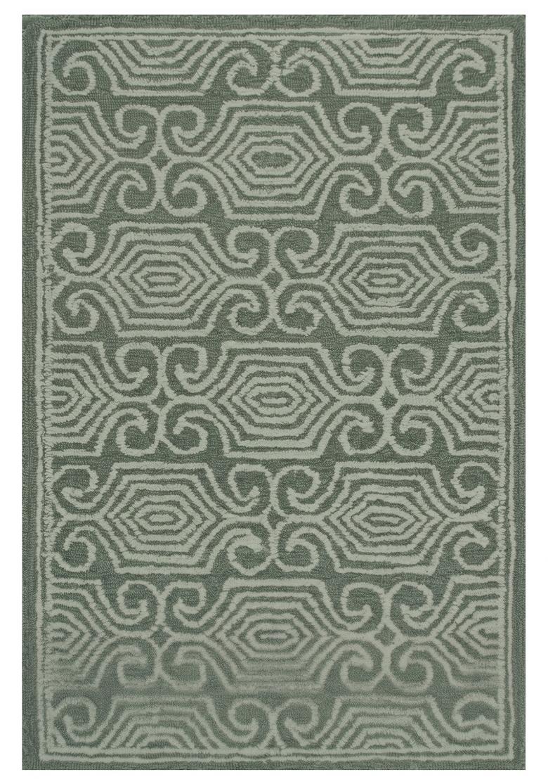 Saffron Rugs Hand Tufted Sage Green Geometric Bohemian Rectangular Wool Area Rug - Indya