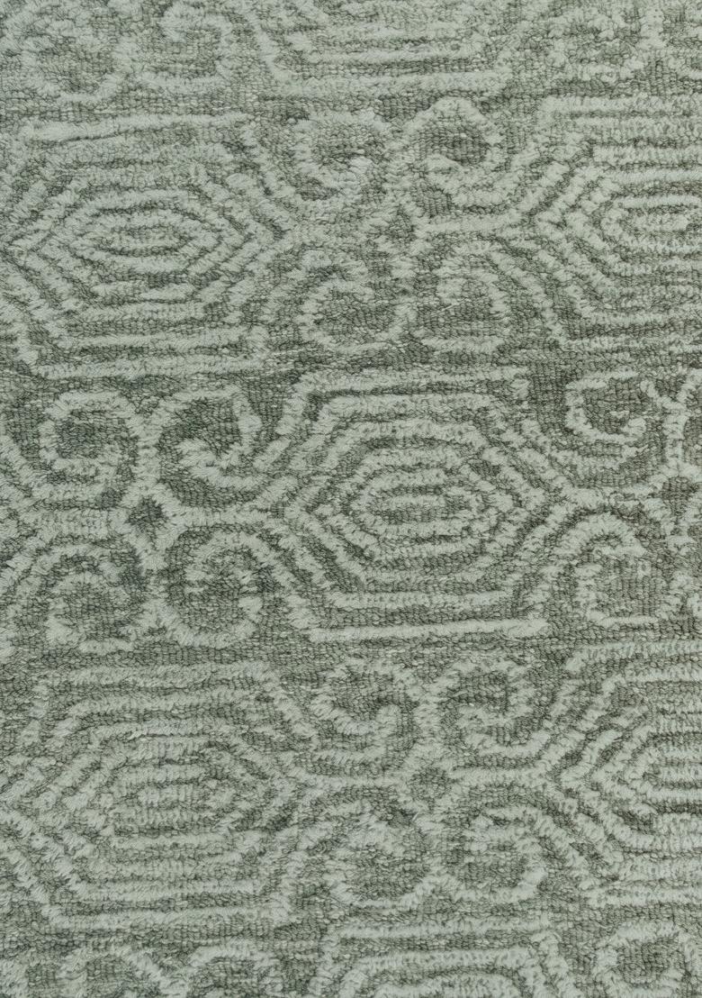 Saffron Rugs Hand Tufted Sage Green Geometric Bohemian Rectangular Wool Area Rug - Indya