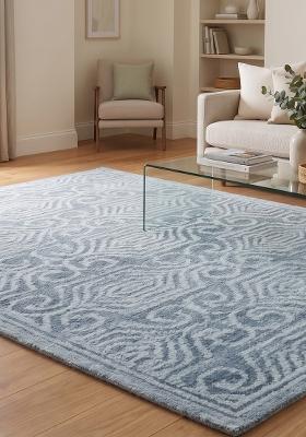 Saffron Rugs Hand Tufted Dusty Blue Geometric Bohemian Rectangular Wool Area Rug