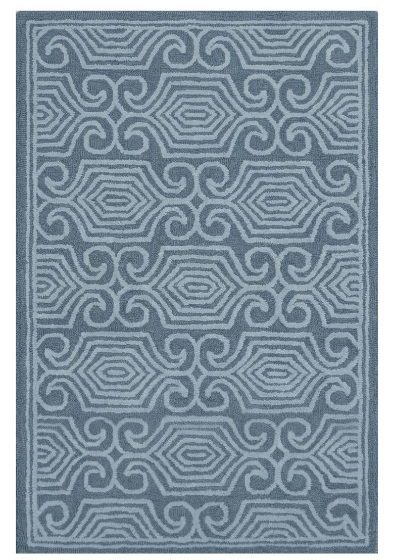 Saffron Rugs Hand Tufted Dusty Blue Geometric Bohemian Rectangular Wool Area Rug - Indya