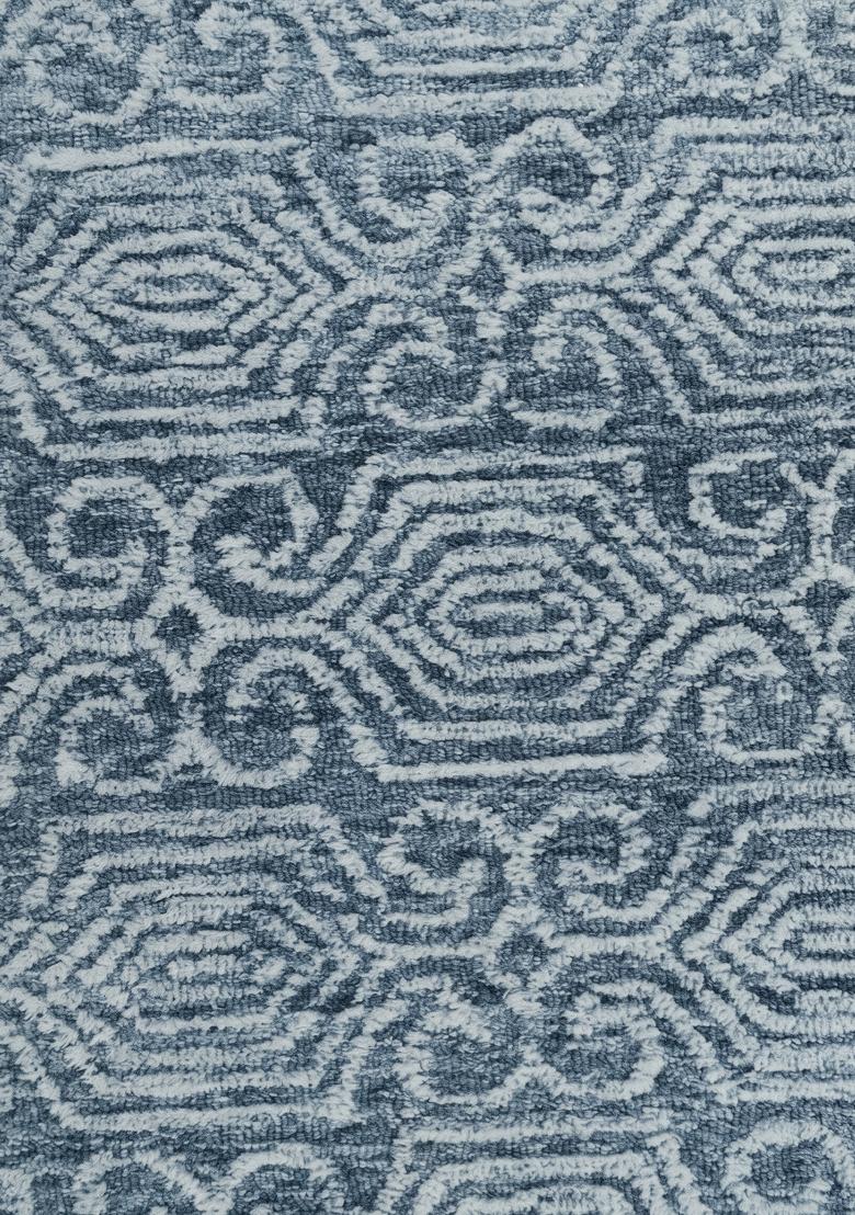 Saffron Rugs Hand Tufted Dusty Blue Geometric Bohemian Rectangular Wool Area Rug - Indya