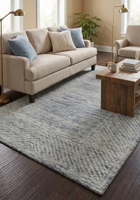 Saffron Rugs Hand Tufted Blue Grey Geometric Contemporary Rectangular Wool Area Rug