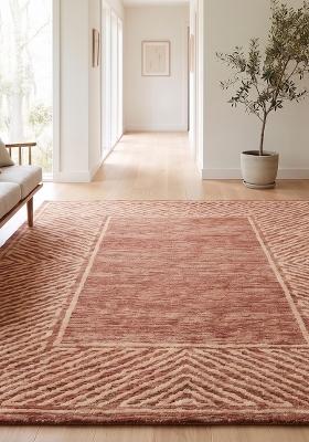 Saffron Rugs Hand Tufted Terracotta Geometric Contemporary Rectangular Wool Area Rug