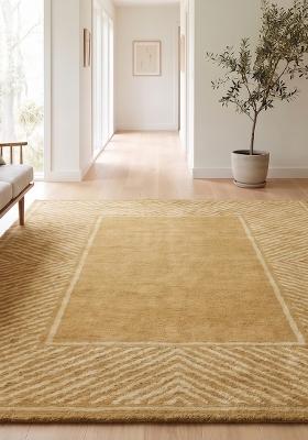 Saffron Rugs Hand Tufted Mustard Gold Geometric Contemporary Rectangular Wool Area Rug