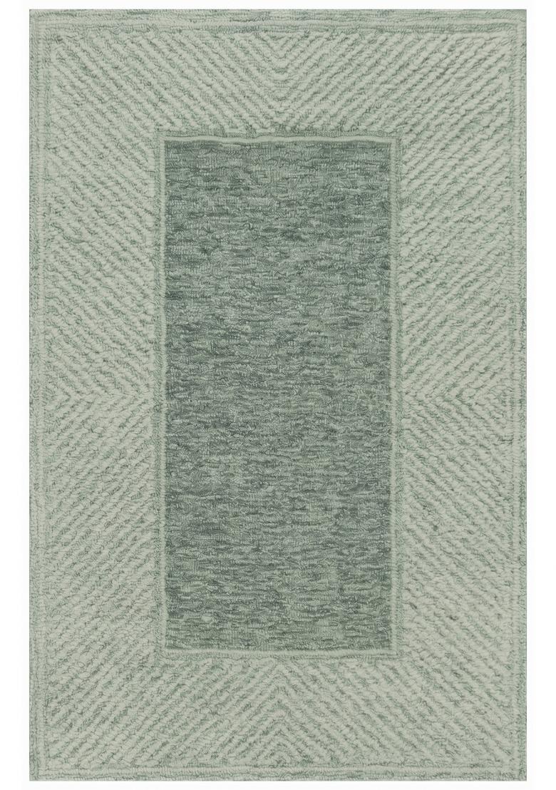 Saffron Rugs Hand Tufted Sage Green Geometric Contemporary Rectangular Wool Area Rug - Indya