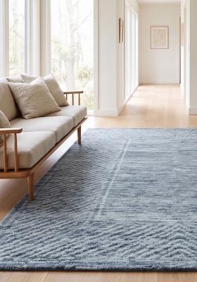 Saffron Rugs Hand Tufted Slate Blue Geometric Contemporary Rectangular Wool Area Rug