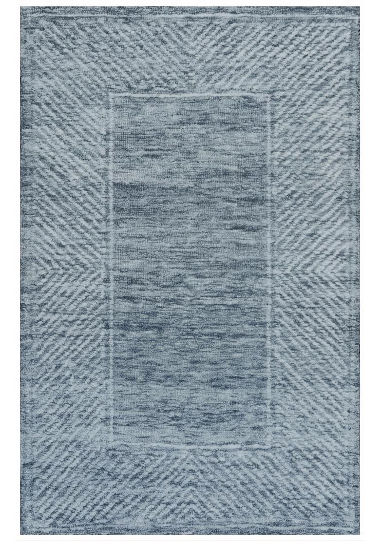Saffron Rugs Hand Tufted Slate Blue Geometric Contemporary Rectangular Wool Area Rug - Indya