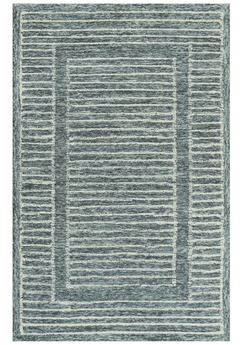 Saffron Rugs Hand Tufted Slate Blue Striped Contemporary Rectangular Wool Area Rug - Indya