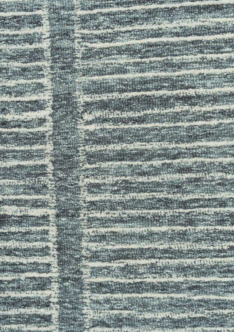 Saffron Rugs Hand Tufted Slate Blue Striped Contemporary Rectangular Wool Area Rug - Indya