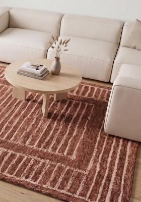 Saffron Rugs Hand Tufted Terracotta Striped Contemporary Rectangular Wool Area Rug