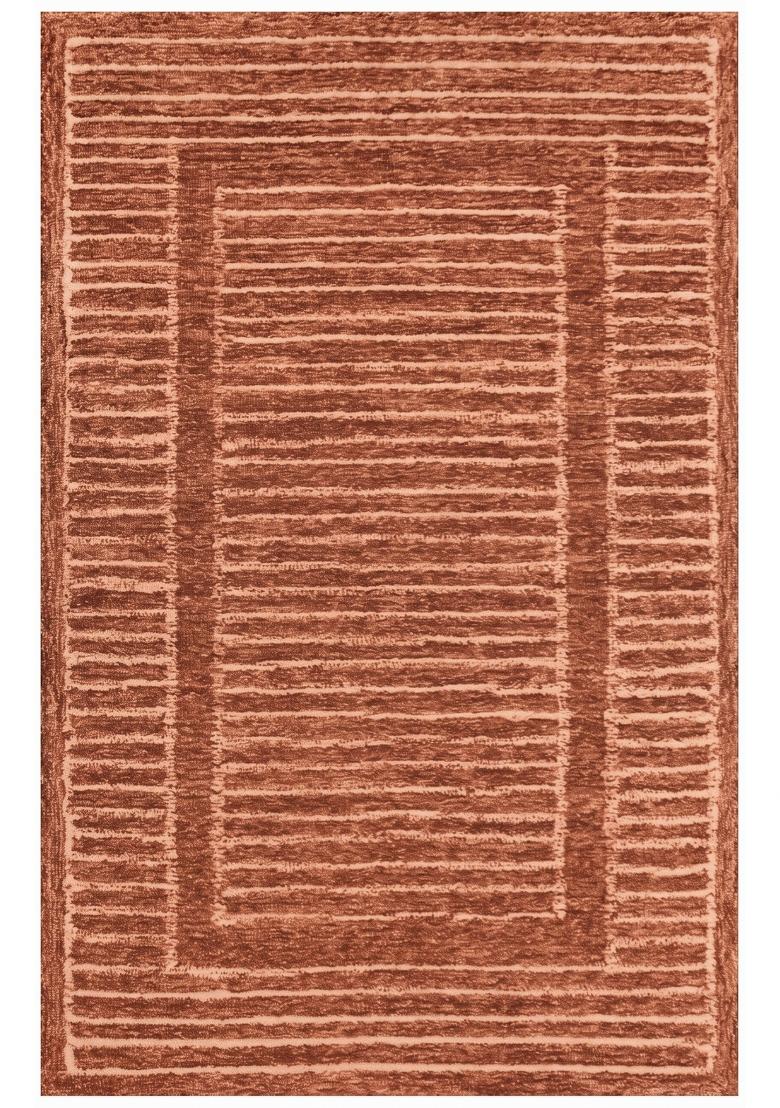 Saffron Rugs Hand Tufted Terracotta Striped Contemporary Rectangular Wool Area Rug - Indya