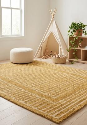 Saffron Rugs Hand Tufted Mustard Gold Striped Contemporary Rectangular Wool Area Rug