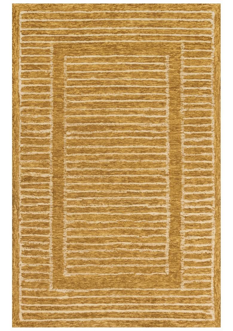 Saffron Rugs Hand Tufted Mustard Gold Striped Contemporary Rectangular Wool Area Rug - Indya