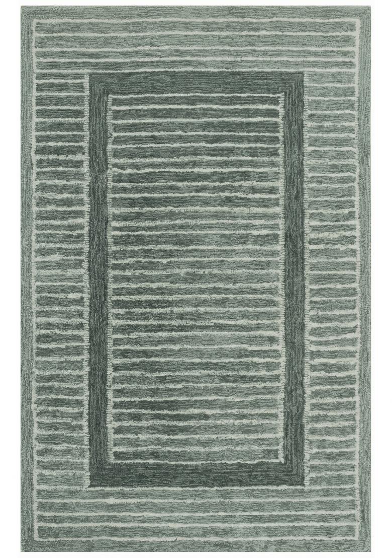Saffron Rugs Hand Tufted Sage Green Striped Contemporary Rectangular Wool Area Rug - Indya