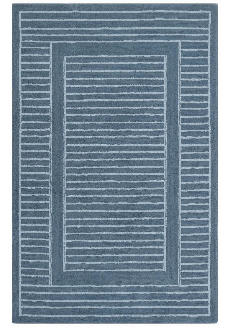 Saffron Rugs Hand Tufted Slate Blue Striped Contemporary Rectangular Wool Area Rug - Indya