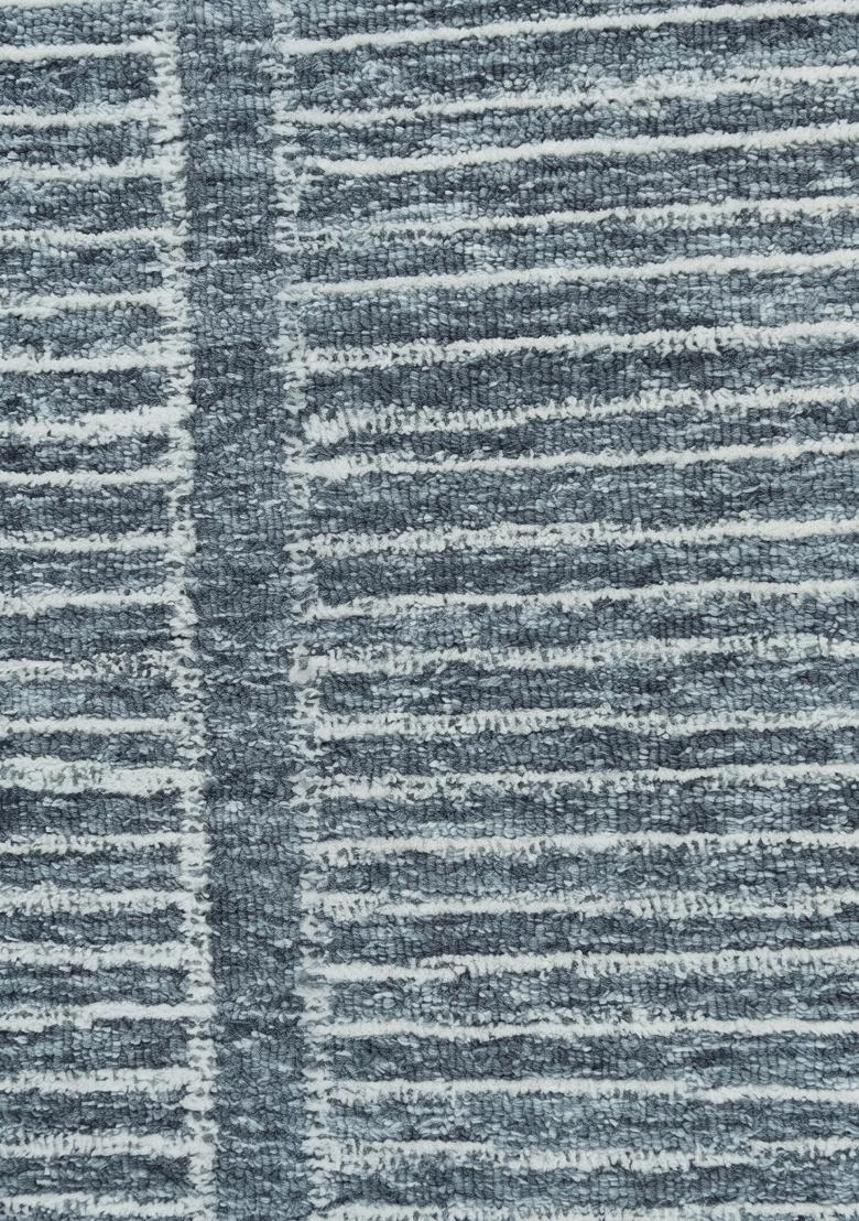 Saffron Rugs Hand Tufted Slate Blue Striped Contemporary Rectangular Wool Area Rug - Indya