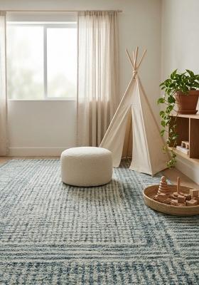 Saffron Rugs Hand Tufted Blue Geometric Contemporary Rectangular Wool Area Rug