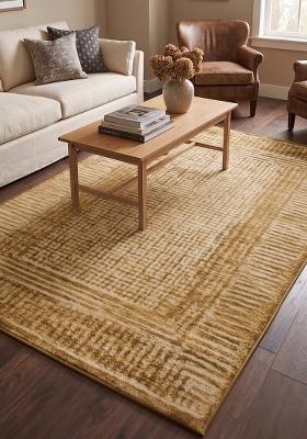 Saffron Rugs Hand Tufted Mustard Gold Geometric Contemporary Rectangular Wool Area Rug
