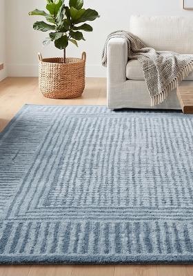Saffron Rugs Hand Tufted Dusty Blue Geometric Contemporary Rectangular Wool Area Rug