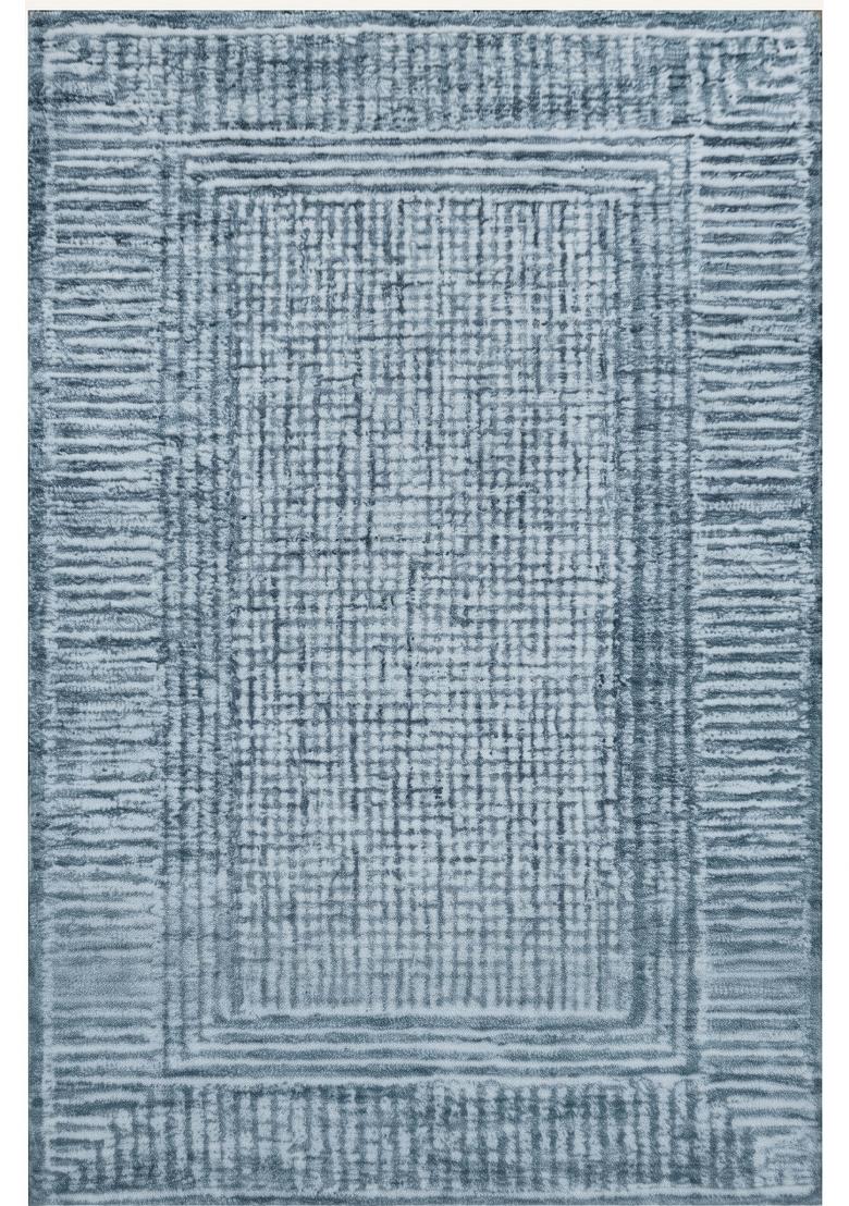 Saffron Rugs Hand Tufted Dusty Blue Geometric Contemporary Rectangular Wool Area Rug - Indya