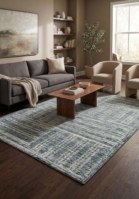 Saffron Rugs Hand Tufted Blue Geometric Contemporary Rectangular Wool Area Rug