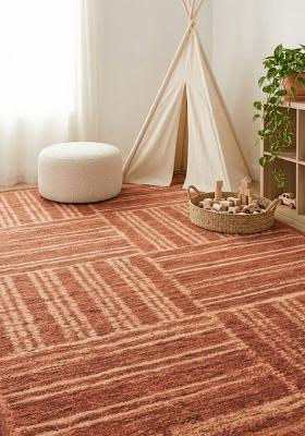 Saffron Rugs Hand Tufted Rust Geometric Contemporary Rectangular Wool Area Rug