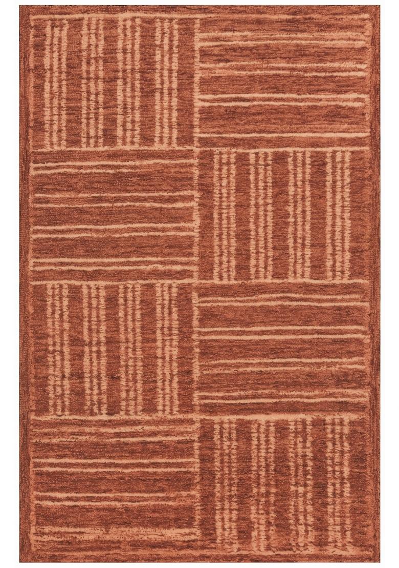 Saffron Rugs Hand Tufted Rust Geometric Contemporary Rectangular Wool Area Rug - Indya