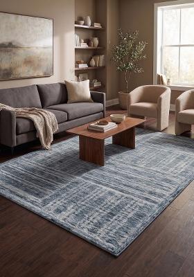 Saffron Rugs Hand Tufted Slate Blue Geometric Contemporary Rectangular Wool Area Rug