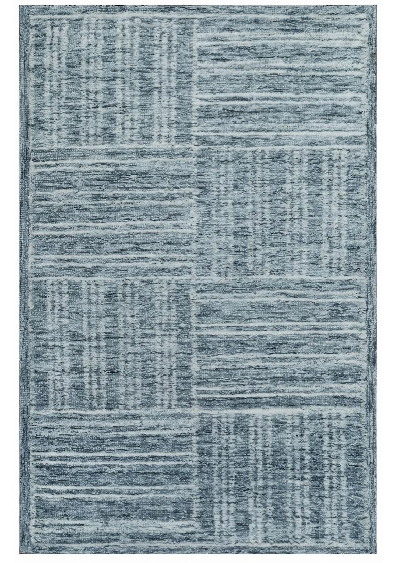 Saffron Rugs Hand Tufted Slate Blue Geometric Contemporary Rectangular Wool Area Rug - Indya