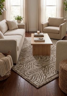 Saffron Rugs Hand Tufted Brown Swirls Contemporary Rectangular Wool Area Rug