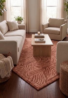 Saffron Rugs Hand Tufted Terracotta Swirls Contemporary Rectangular Wool Area Rug