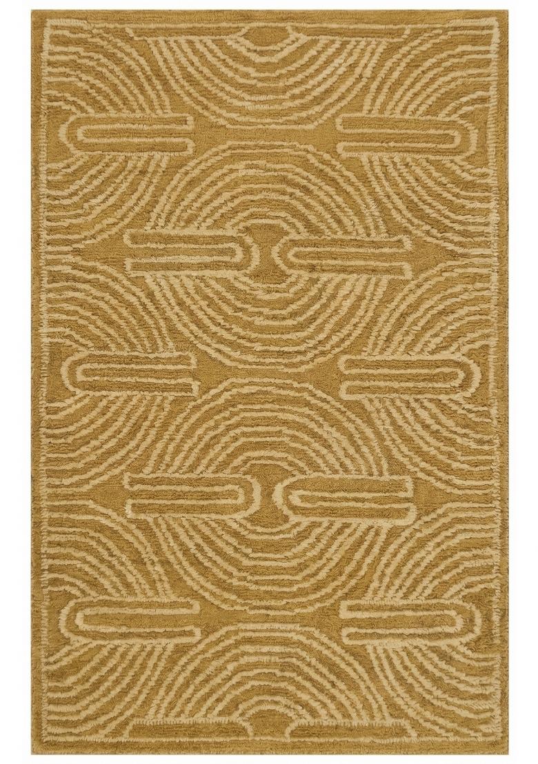 Saffron Rugs Hand Tufted Mustard Gold Swirls Contemporary Rectangular Wool Area Rug - Indya