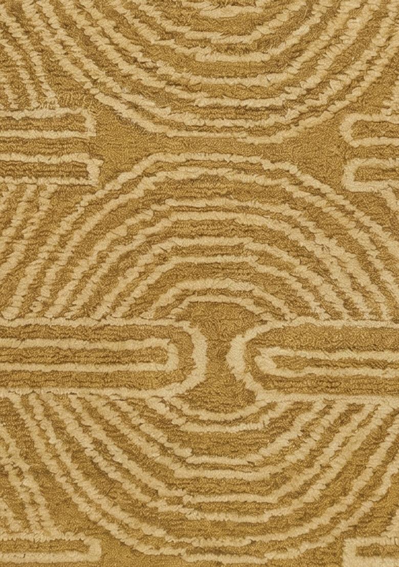 Saffron Rugs Hand Tufted Mustard Gold Swirls Contemporary Rectangular Wool Area Rug - Indya