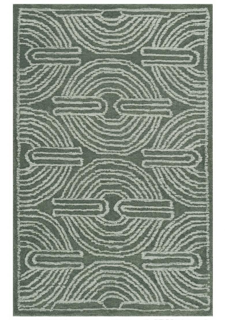 Saffron Rugs Hand Tufted Sage Green Swirls Contemporary Rectangular Wool Area Rug - Indya