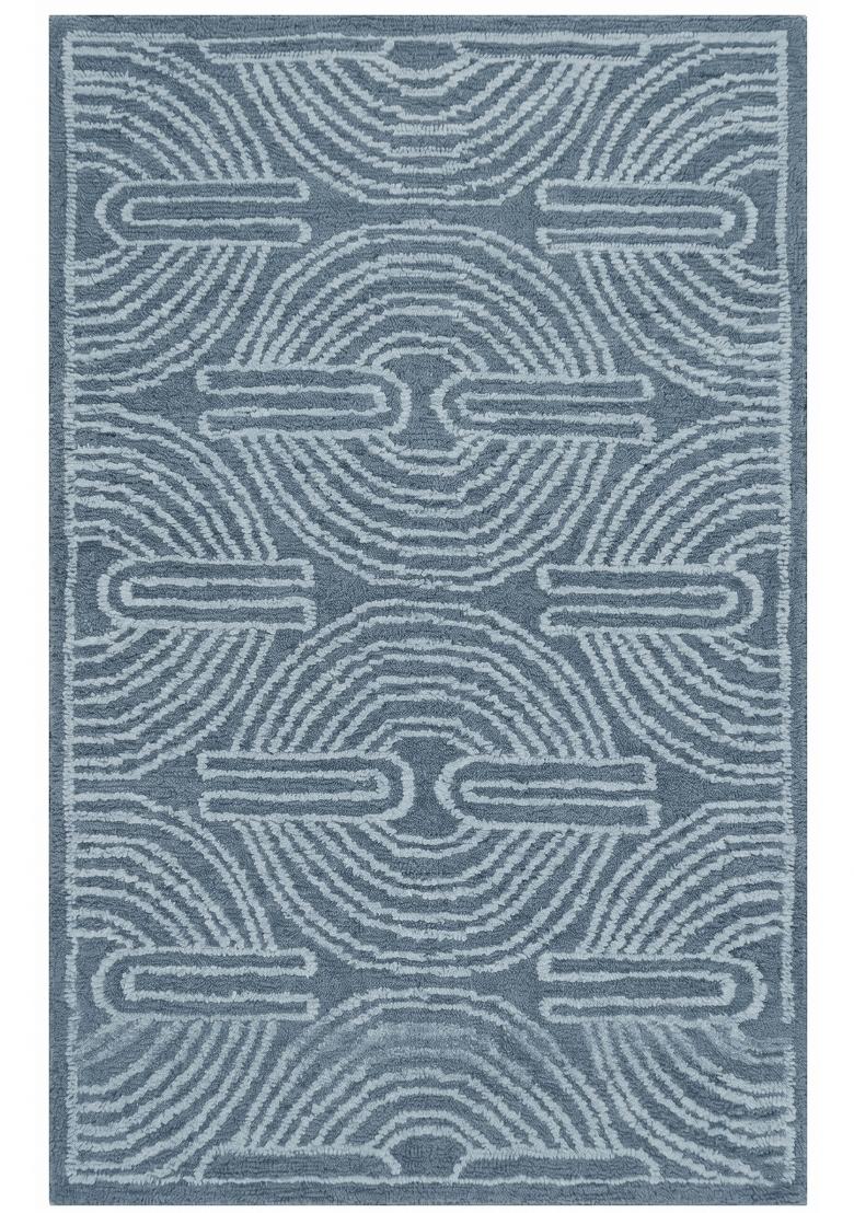 Saffron Rugs Hand Tufted Slate Blue Swirls Contemporary Rectangular Wool Area Rug - Indya