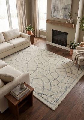 Saffron Rugs Hand Tufted Ivory Trellis Moroccan Rectangular Wool Area Rug