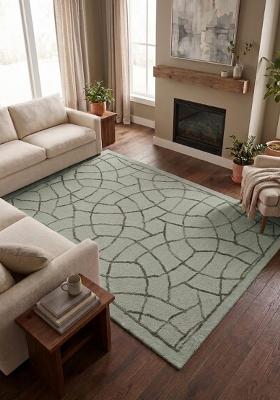 Saffron Rugs Hand Tufted Sage Green Trellis Moroccan Rectangular Wool Area Rug
