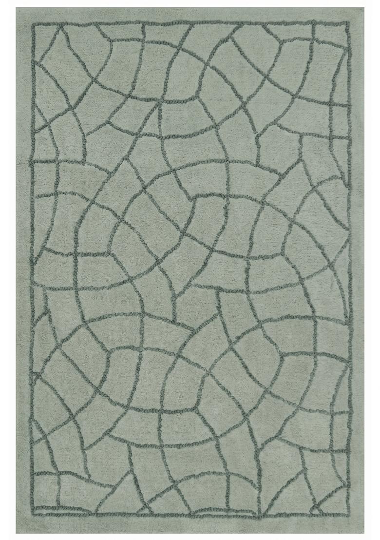 Saffron Rugs Hand Tufted Sage Green Trellis Moroccan Rectangular Wool Area Rug - Indya