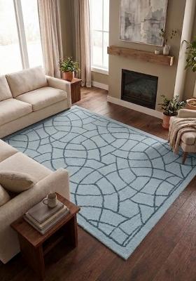 Saffron Rugs Hand Tufted Light Blue Trellis Moroccan Rectangular Wool Area Rug