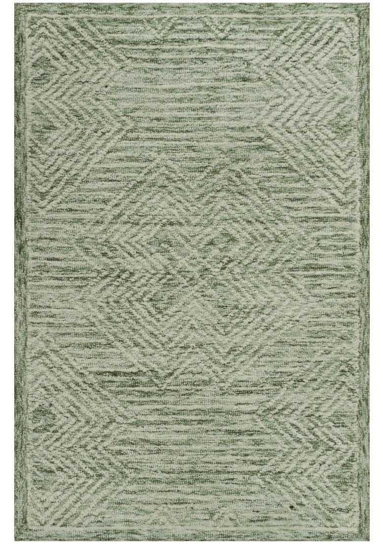 Saffron Rugs Hand Tufted Sage Green Geometric Bohemian Rectangular Wool Area Rug - Indya