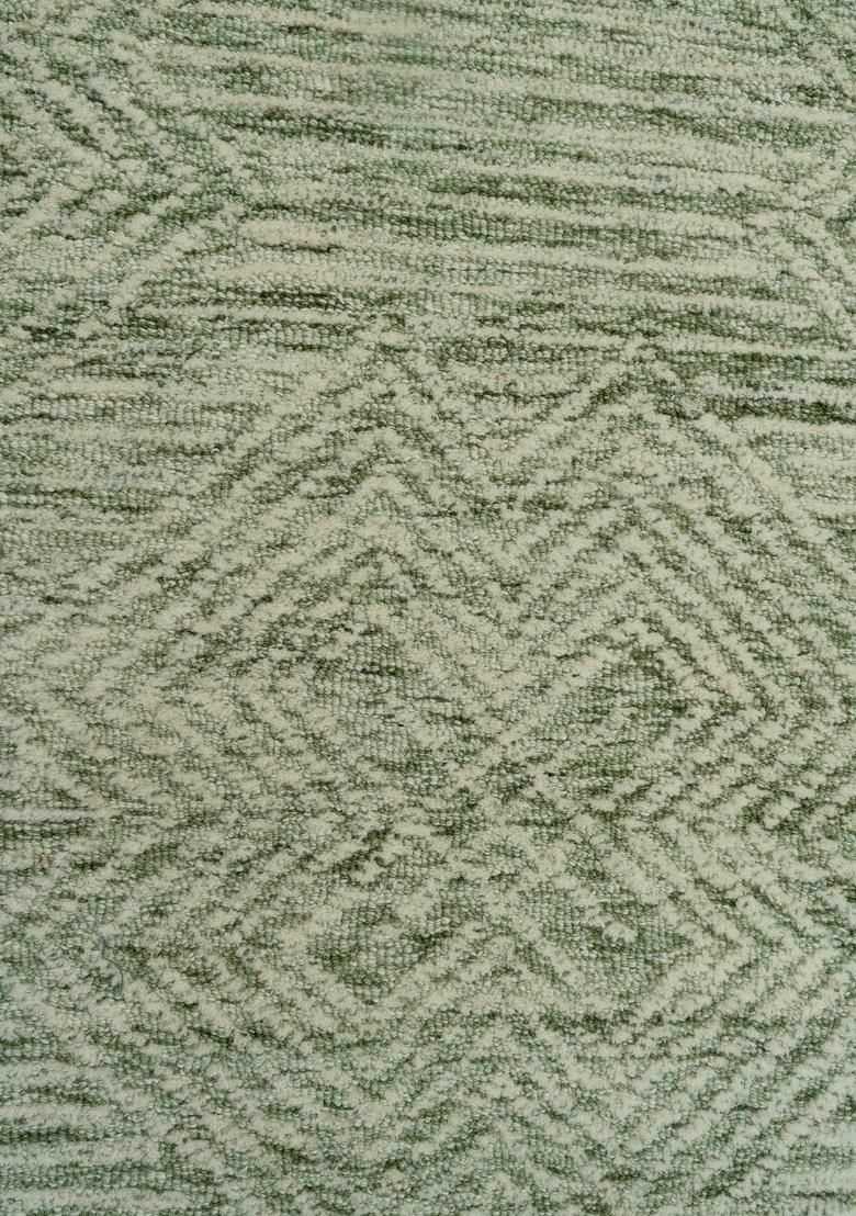 Saffron Rugs Hand Tufted Sage Green Geometric Bohemian Rectangular Wool Area Rug - Indya