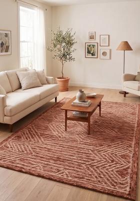 Saffron Rugs Hand Tufted Terracotta Geometric Bohemian Rectangular Wool Area Rug
