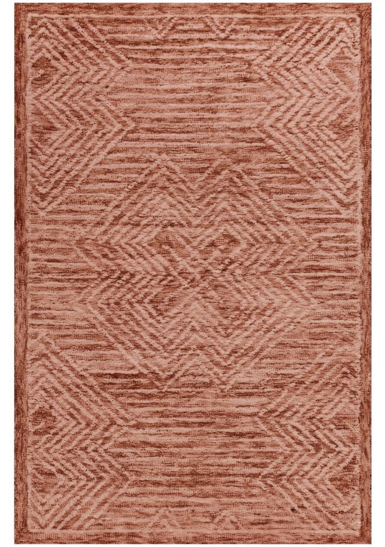 Saffron Rugs Hand Tufted Terracotta Geometric Bohemian Rectangular Wool Area Rug - Indya