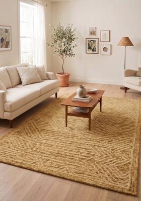 Saffron Rugs Hand Tufted Mustard Gold Geometric Bohemian Rectangular Wool Area Rug