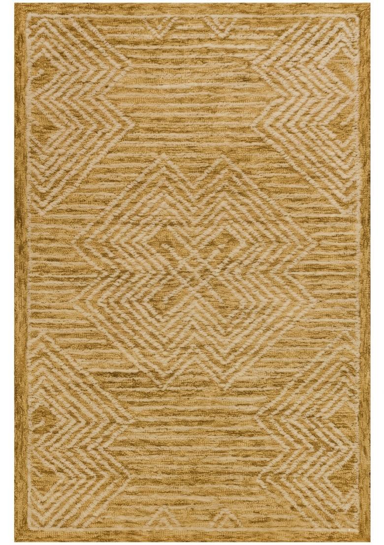 Saffron Rugs Hand Tufted Mustard Gold Geometric Bohemian Rectangular Wool Area Rug - Indya