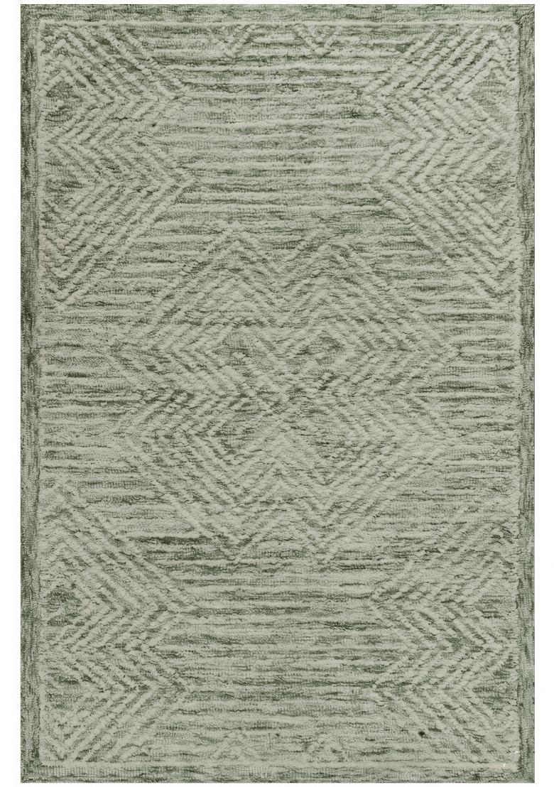 Saffron Rugs Hand Tufted Sage Green Geometric Bohemian Rectangular Wool Area Rug - Indya