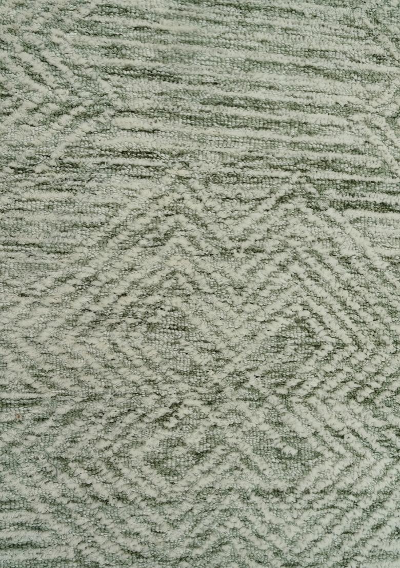 Saffron Rugs Hand Tufted Sage Green Geometric Bohemian Rectangular Wool Area Rug - Indya