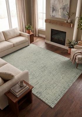 Saffron Rugs Hand Tufted Ivory Checkered Contemporary Rectangular Wool Area Rug